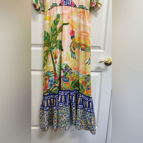 Rare‼️FARM Rio Tropical Print V-Neck Puff Sleeve Maxi Dress Fits Size XS or S - Picture 7 of 16